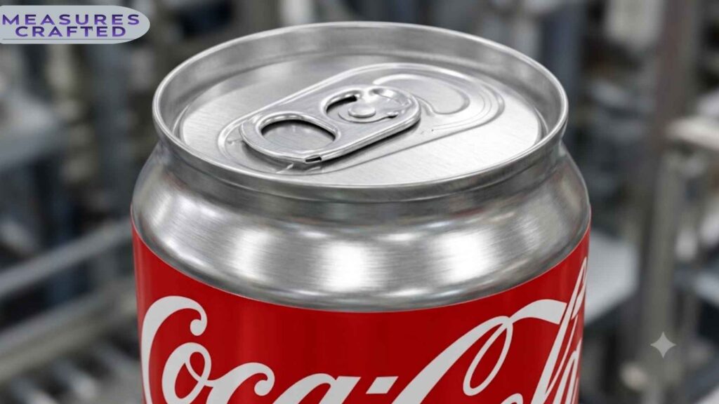 Close-up of the top of a Coca-Cola can with a silver pull tab. The cold, classic red can is covered in small condensation droplets.