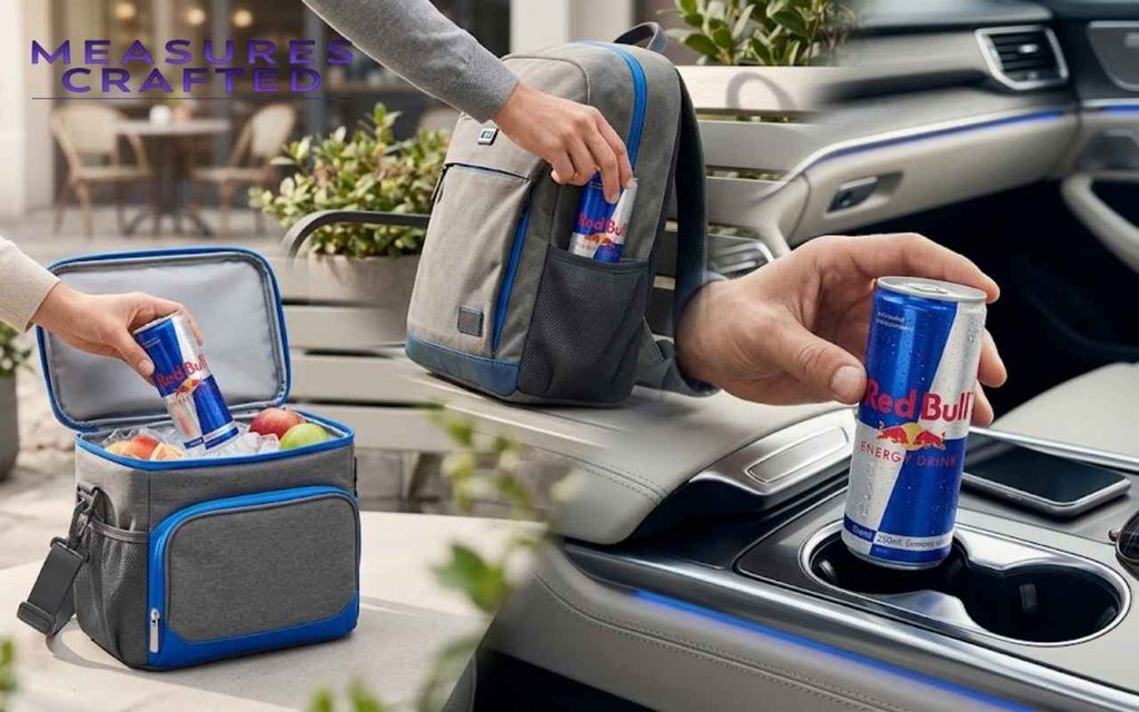 A visual story of packing soda can: in a cooler, a backpack, and a car cup holder.